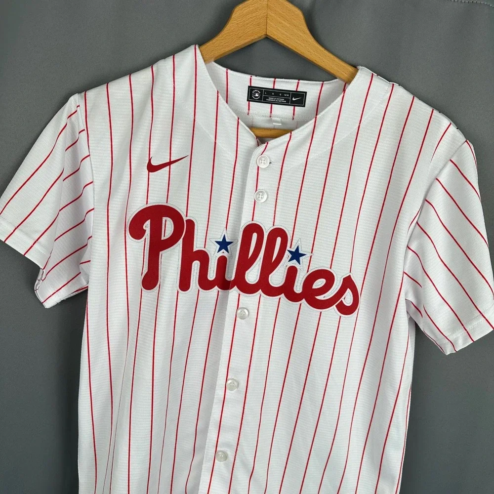 Nike Philadelphia Phillies Aaron Nola 27 Pinstripe Jersey Boys Large 14/16 White